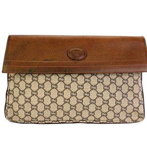 Vintage Gucci Plus Supreme GG Monogram Coated Canvas Leather Clutch Bag